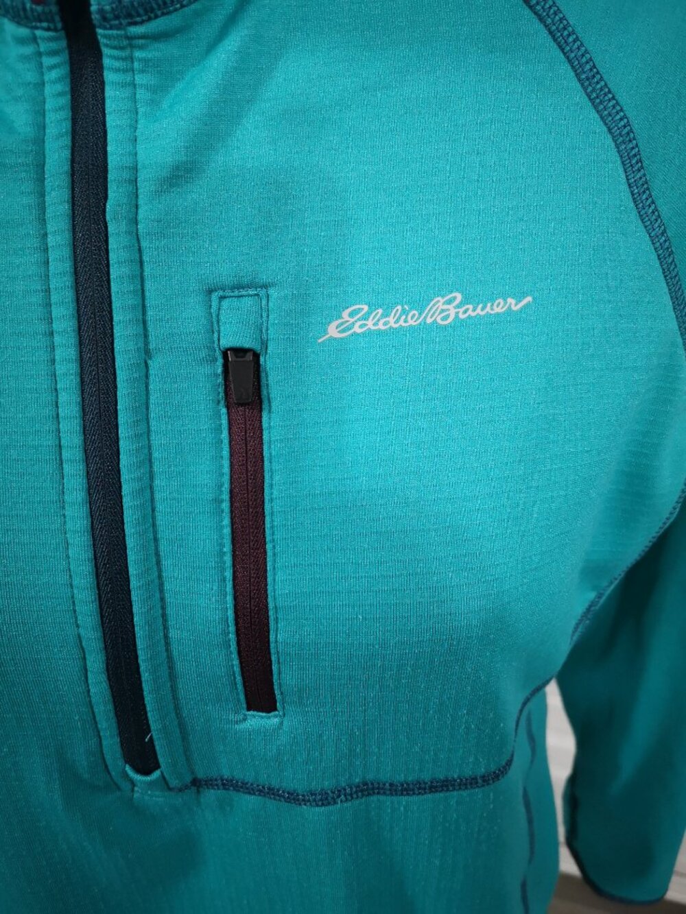 Eddie Bauer Assent Ladies Size Large Teal w/ Navy Fleece Lined Free Heat Polo - Picture 5 of 15